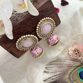 Vriksham Handcrafted Pink Floral Minakari With Pearl Beads Jhumka-G20119